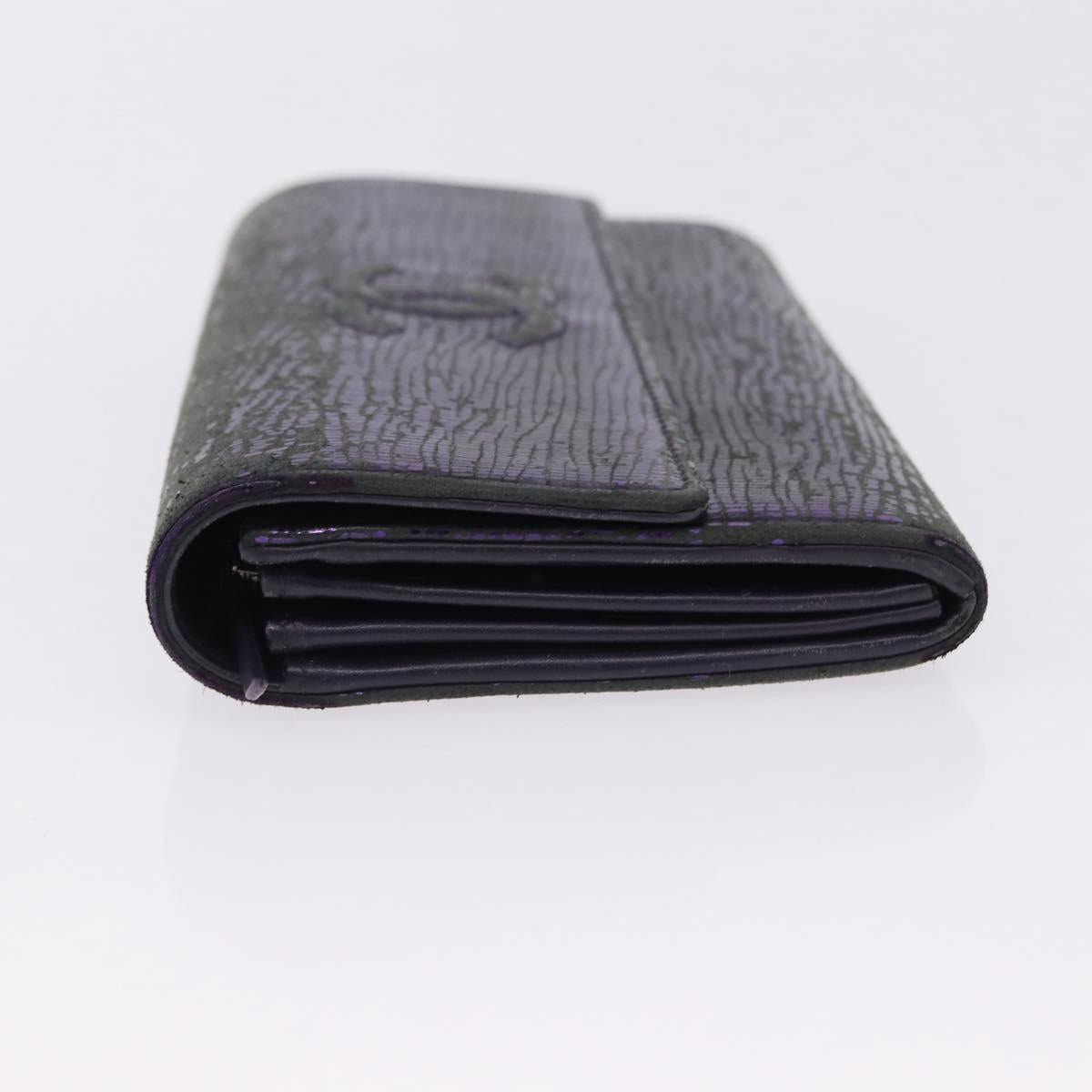 CHANEL Long Wallet Leather Purple CC Auth 196318