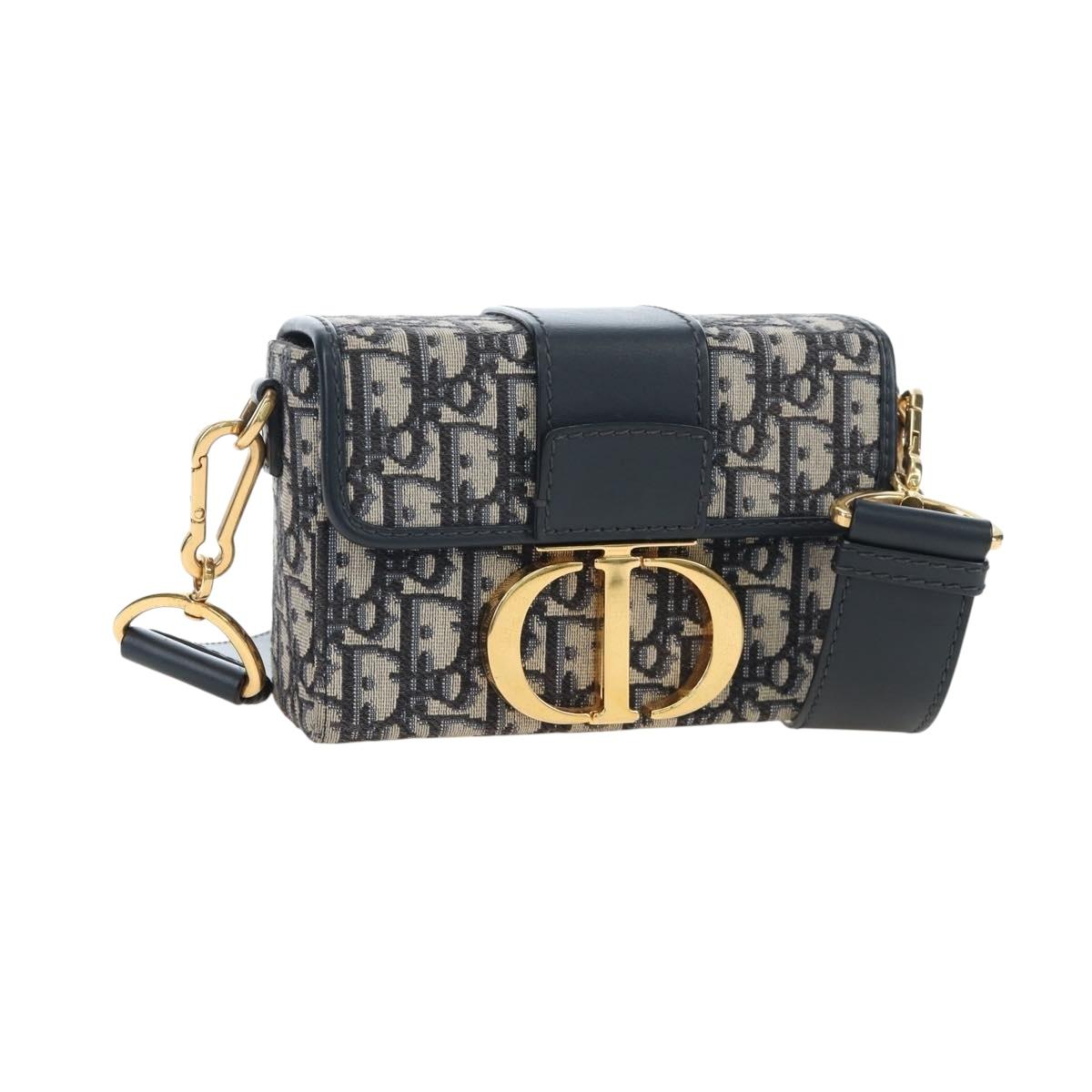 Christian Dior Trotter Canvas Diorissimo Hand Bag Navy Gold Auth 196320M