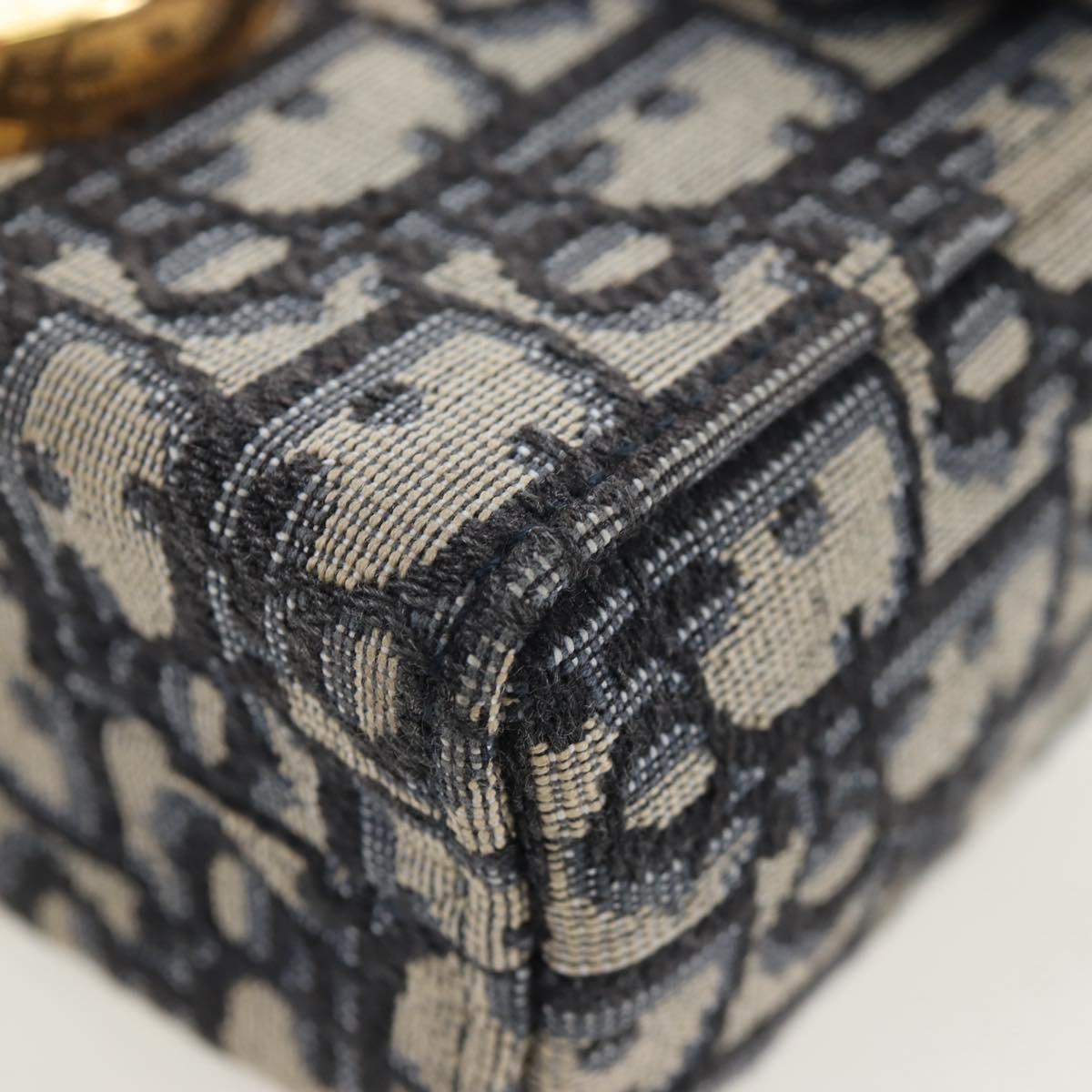 Christian Dior Trotter Canvas Diorissimo Hand Bag Navy Gold Auth 196320M