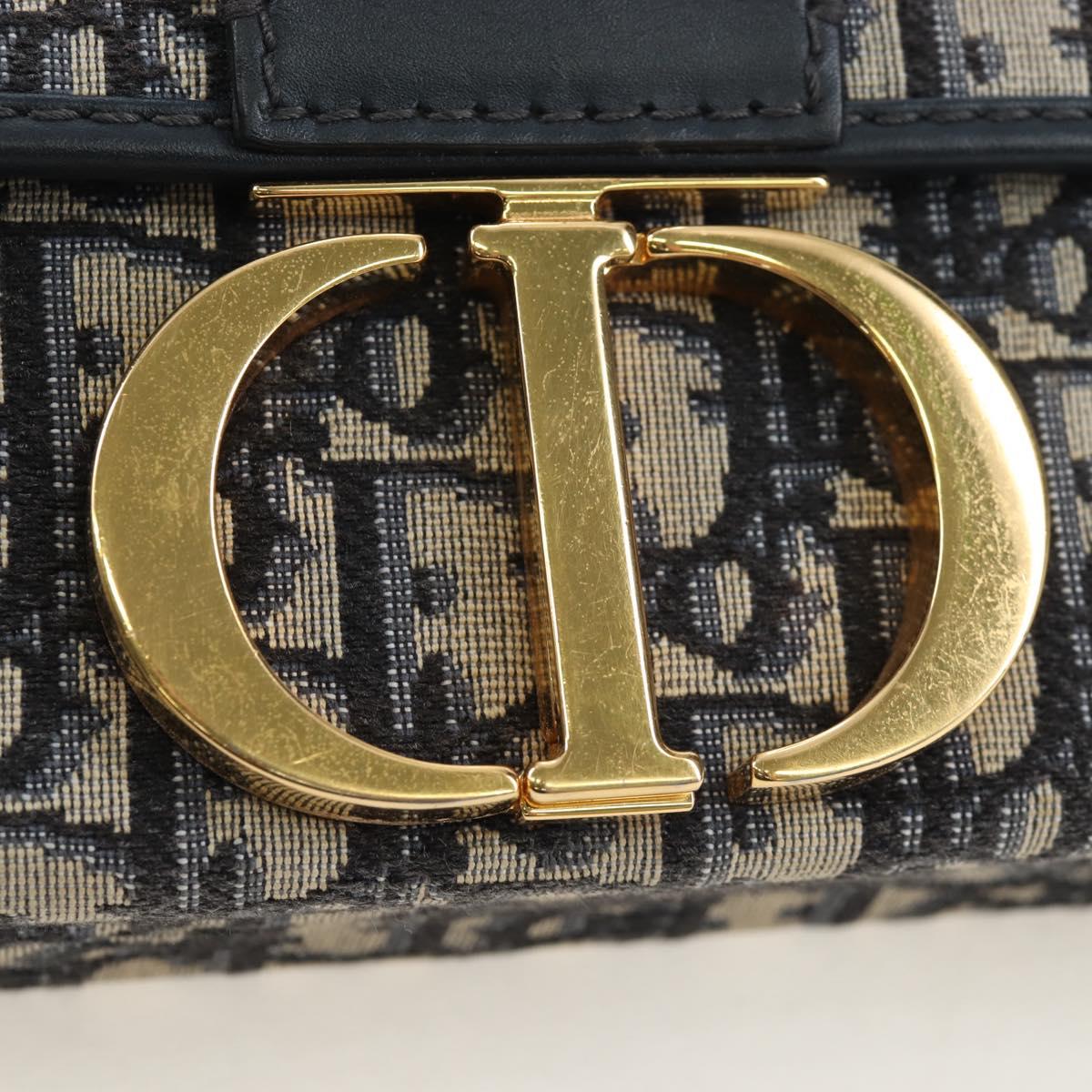 Christian Dior Trotter Canvas Diorissimo Hand Bag Navy Gold Auth 196320M