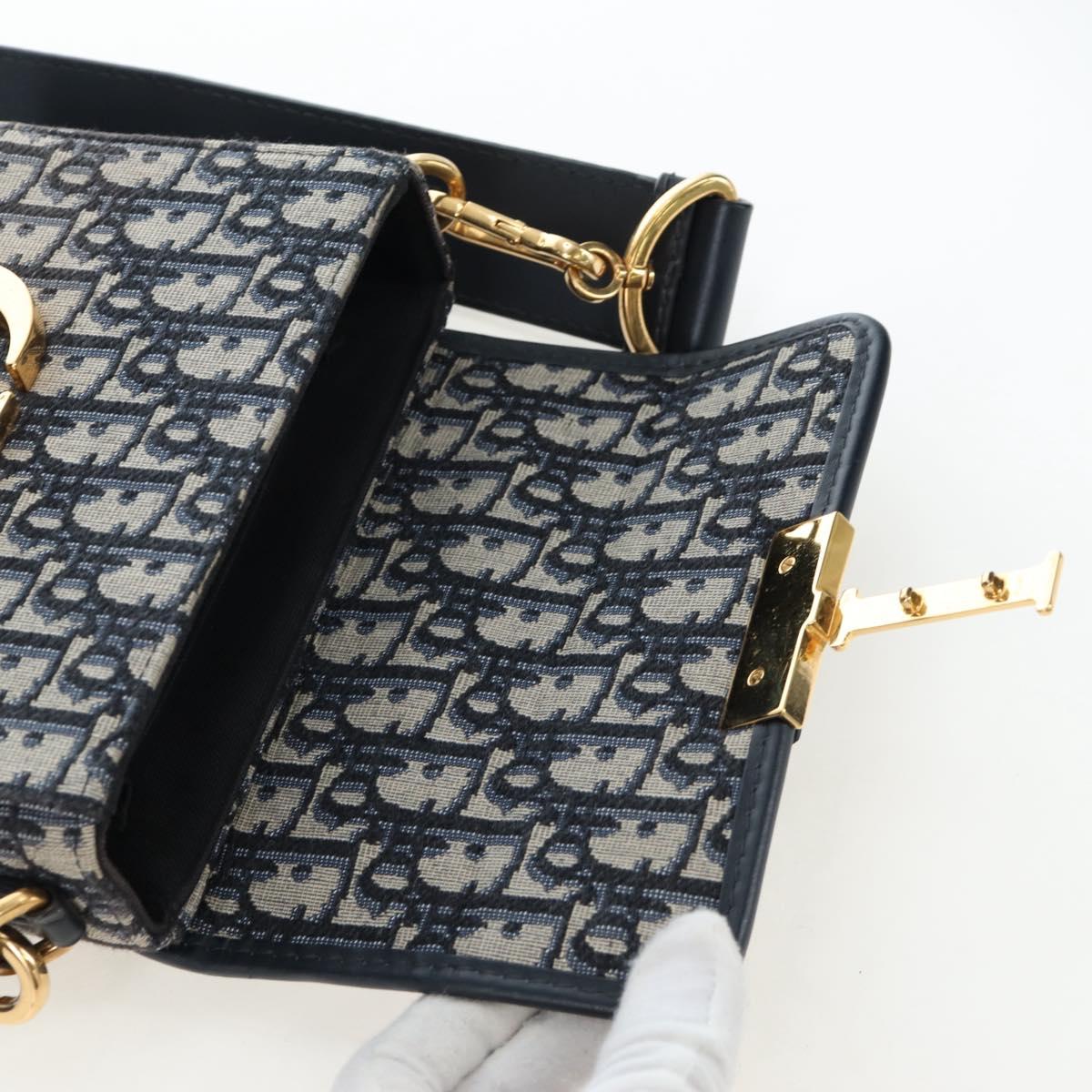 Christian Dior Trotter Canvas Diorissimo Hand Bag Navy Gold Auth 196320M