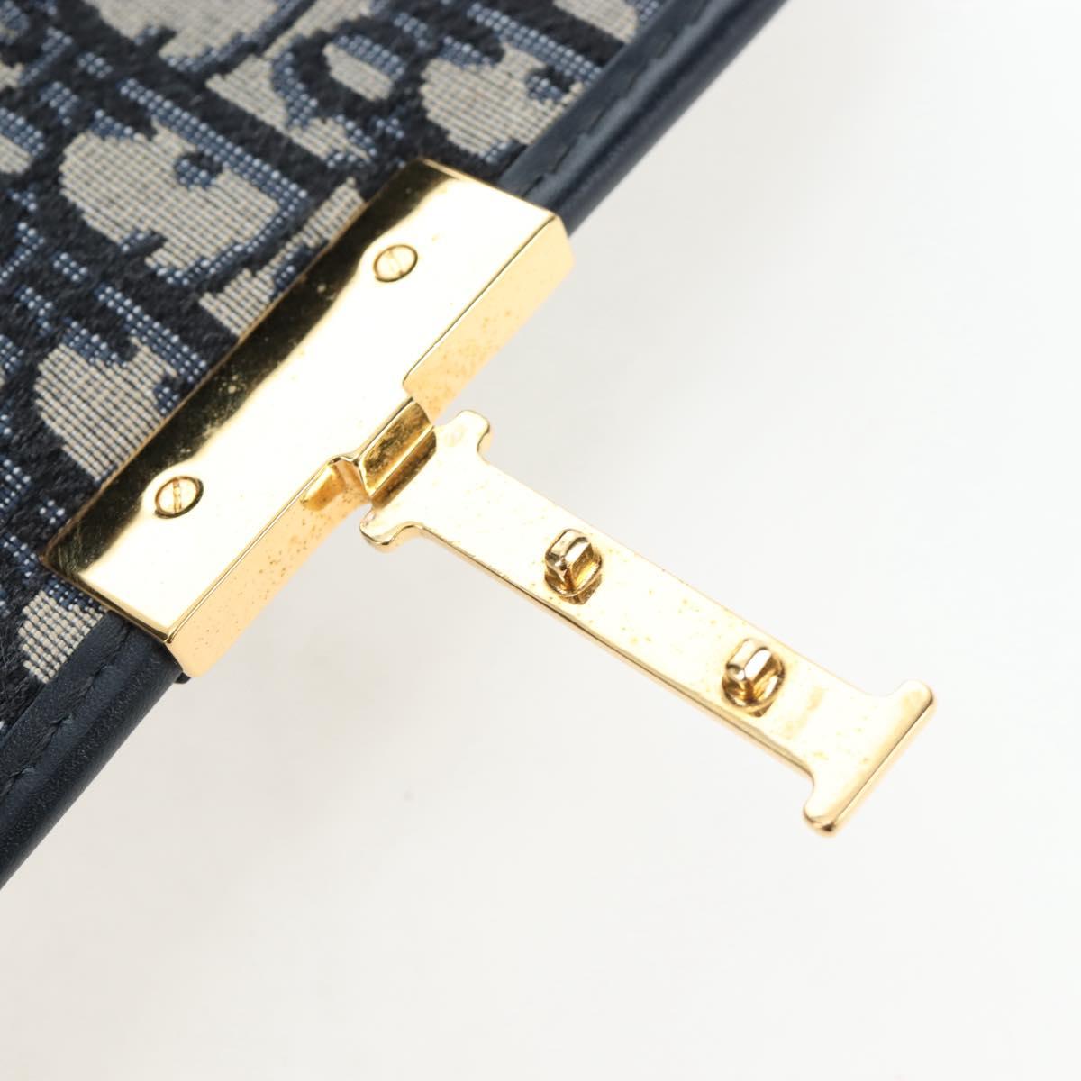 Christian Dior Trotter Canvas Diorissimo Hand Bag Navy Gold Auth 196320M