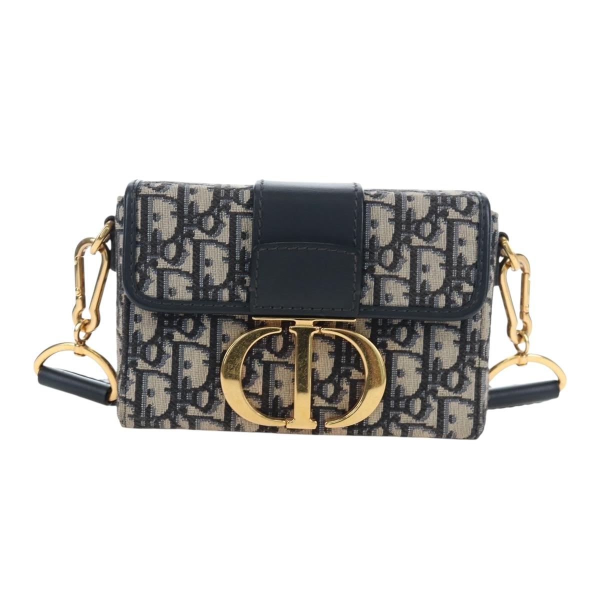 Christian Dior Trotter Canvas Diorissimo Hand Bag Navy Gold Auth 196320M