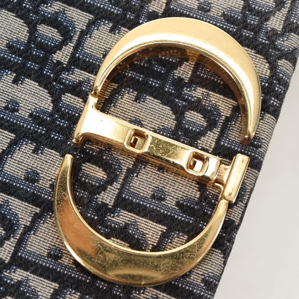 Christian Dior Trotter Canvas Diorissimo Hand Bag Navy Gold Auth 196320M