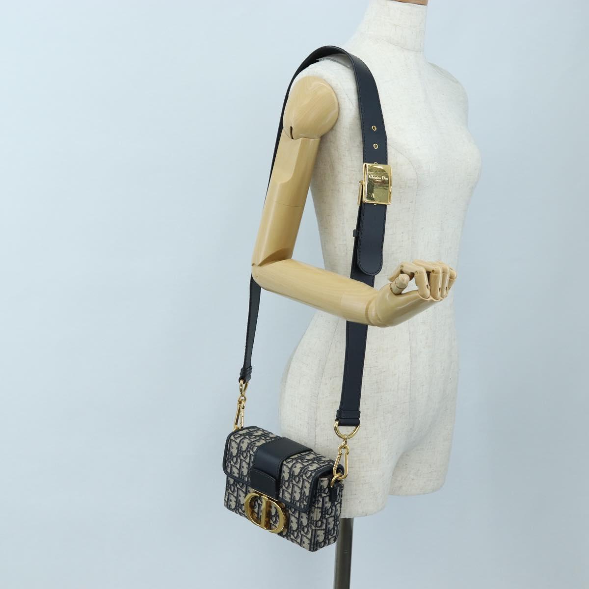 Christian Dior Trotter Canvas Diorissimo Hand Bag Navy Gold Auth 196320M