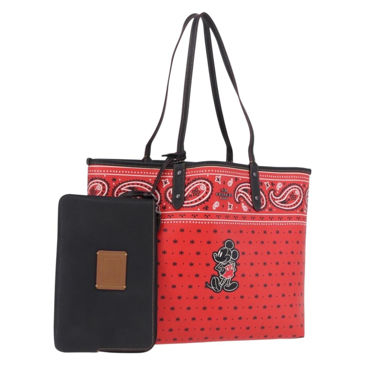 Coach Tote Bag PVC Canvas Disney Collaboration Red Silver Auth 196322A