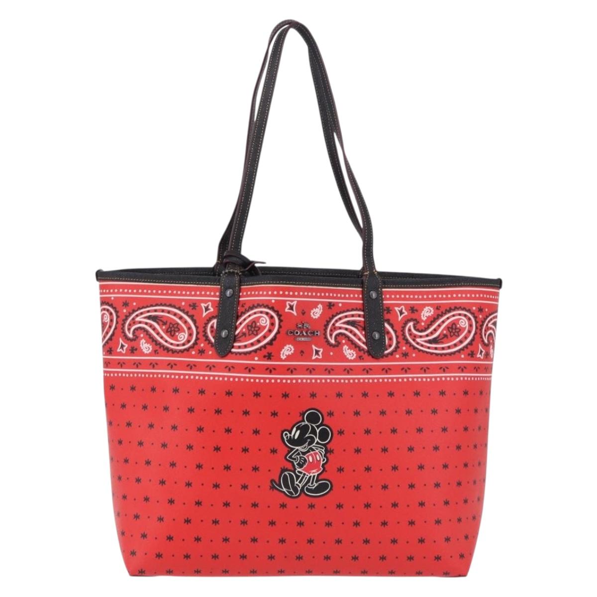 Coach Tote Bag PVC Canvas Disney Collaboration Red Silver Auth 196322A