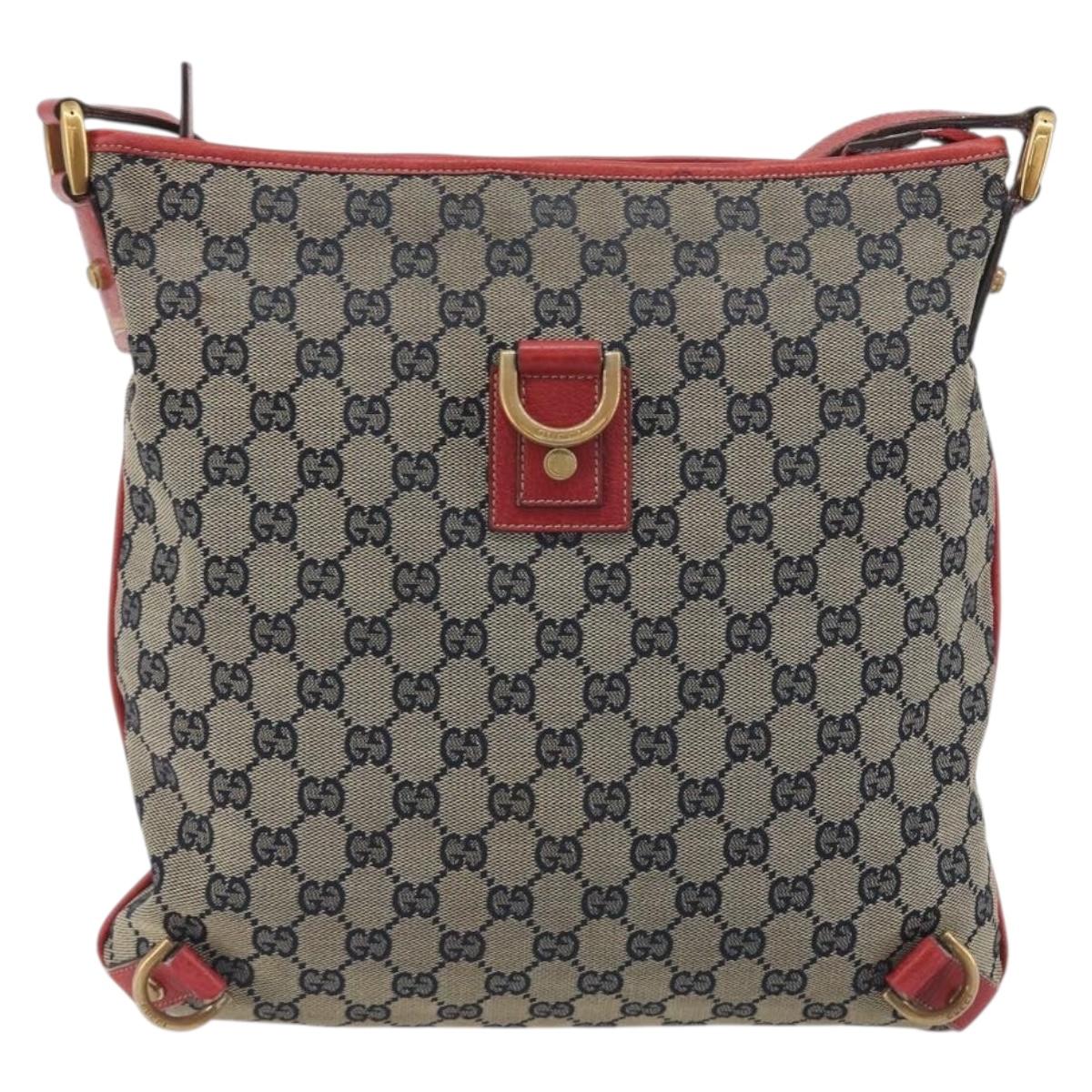 GUCCI GG Canvas Abbey Shoulder Bag Navy Gold 131326 Auth 196328