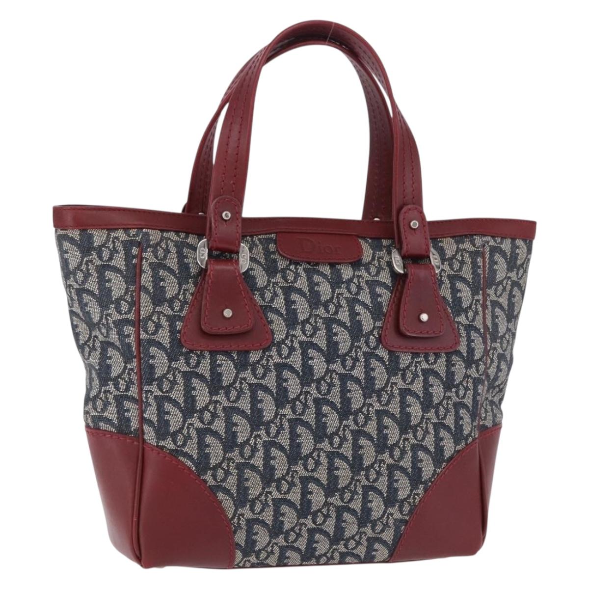 Christian Dior Trotter Canvas Hand Bag Navy Silver Auth 196330A