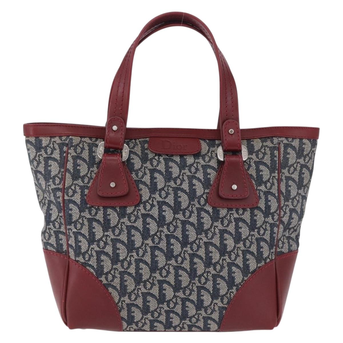 Christian Dior Trotter Canvas Hand Bag Navy Silver Auth 196330A