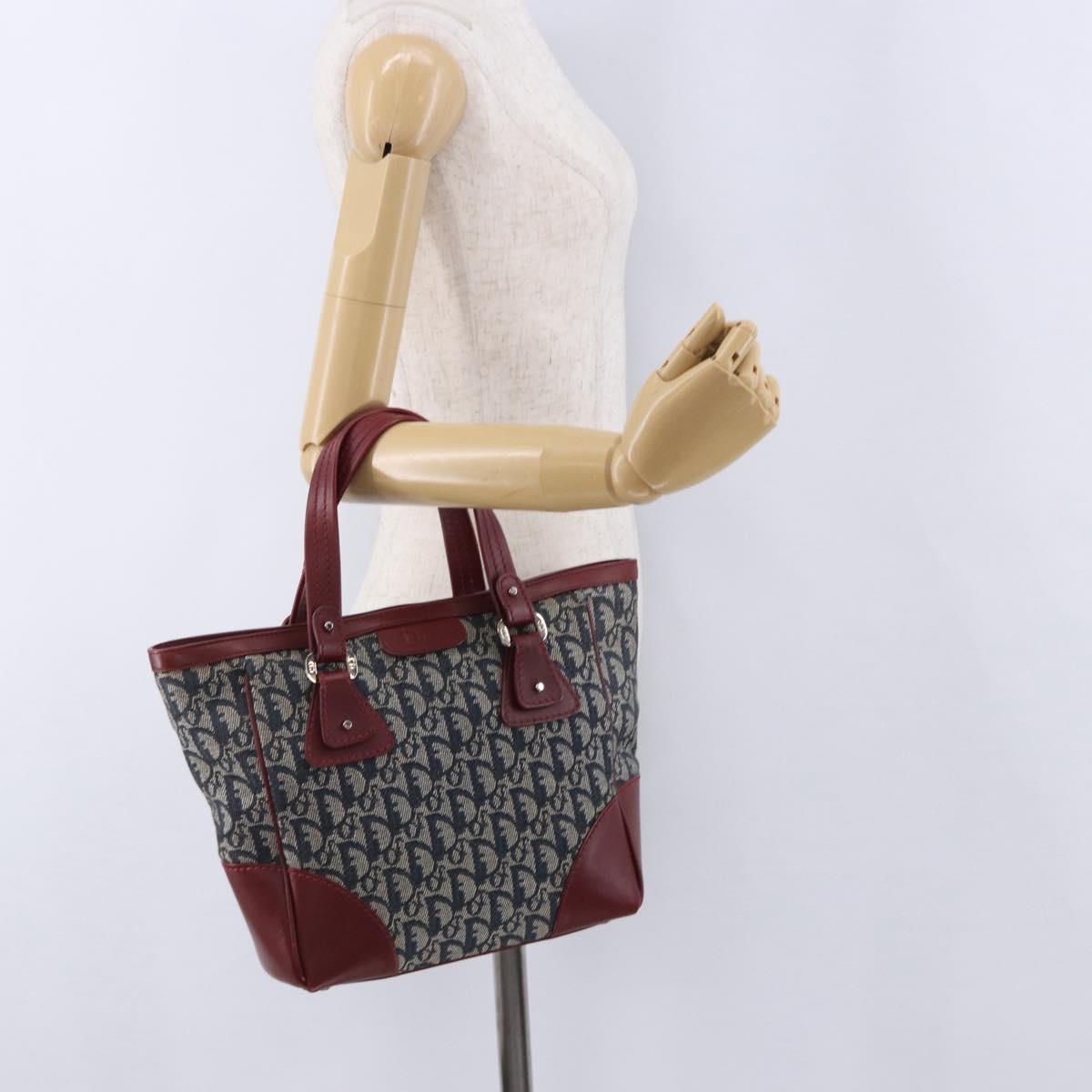 Christian Dior Trotter Canvas Hand Bag Navy Silver Auth 196330A