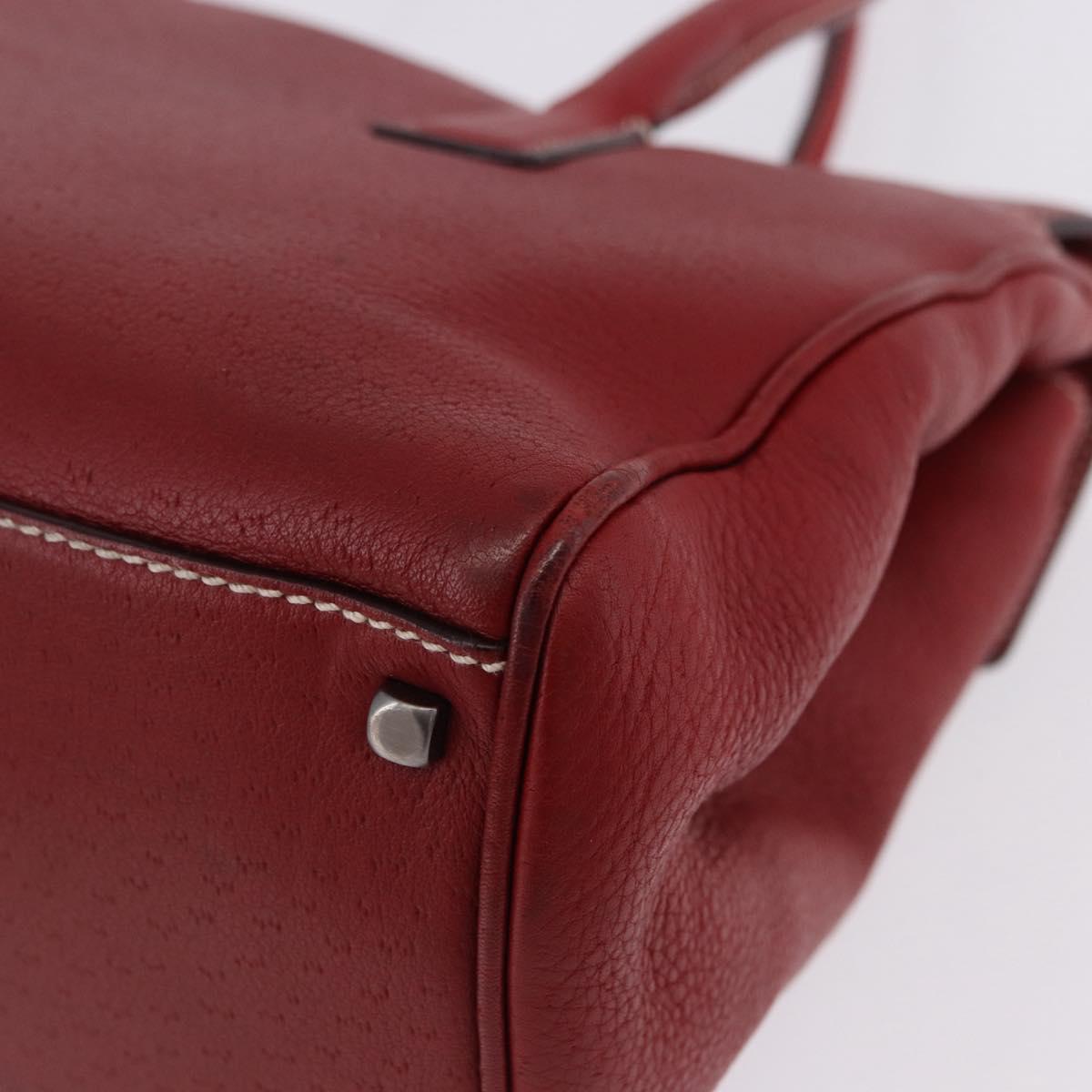 Salvatore Ferragamo Gancini Hand Bag Leather Red Silver Auth 196333