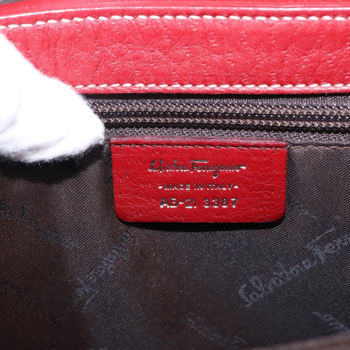 Salvatore Ferragamo Gancini Hand Bag Leather Red Silver Auth 196333