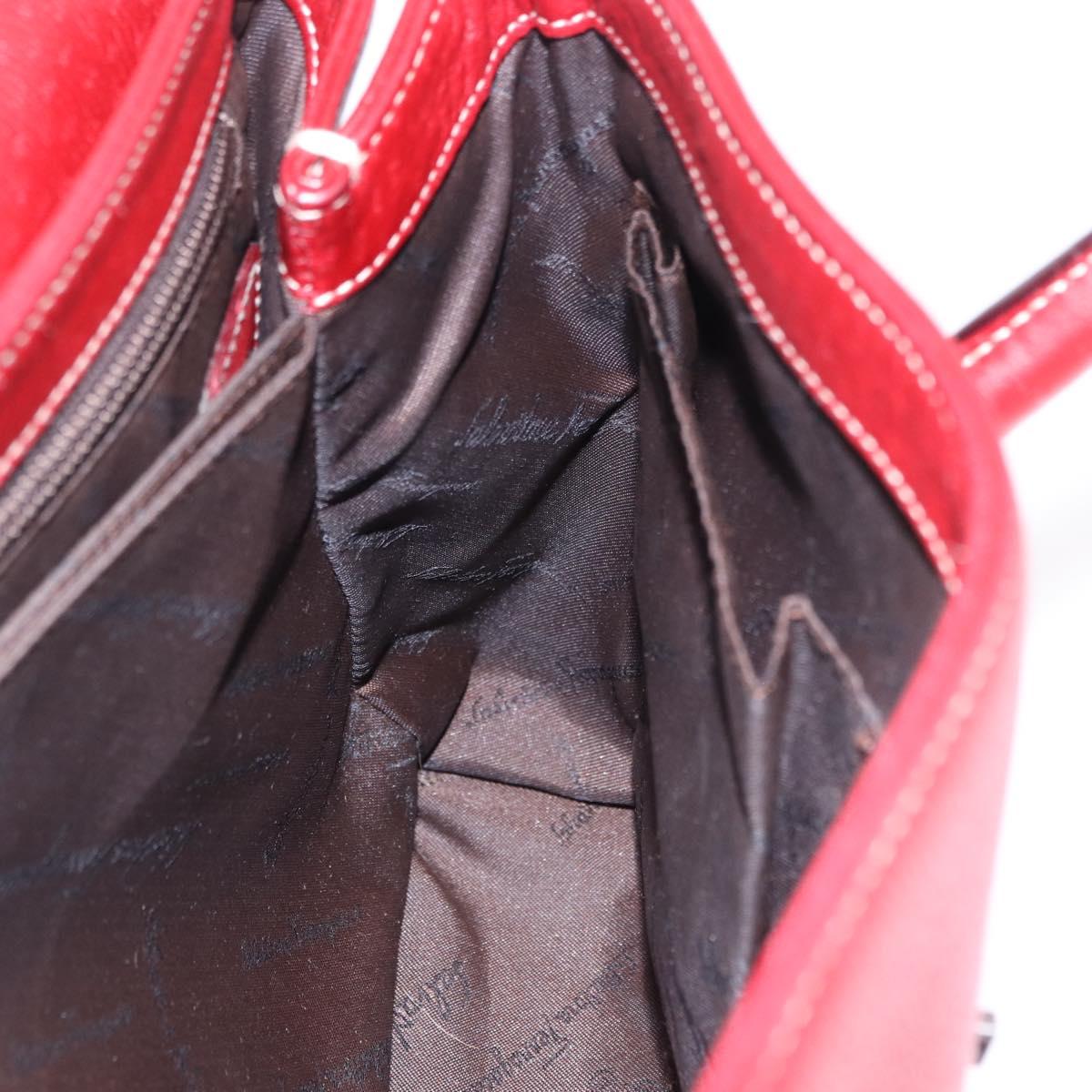 Salvatore Ferragamo Gancini Hand Bag Leather Red Silver Auth 196333