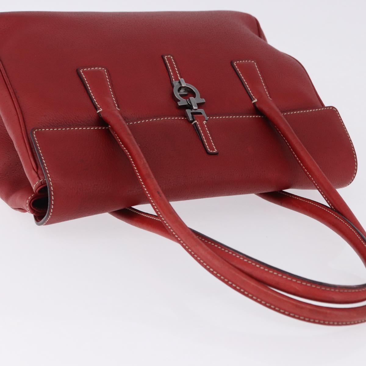 Salvatore Ferragamo Gancini Hand Bag Leather Red Silver Auth 196333