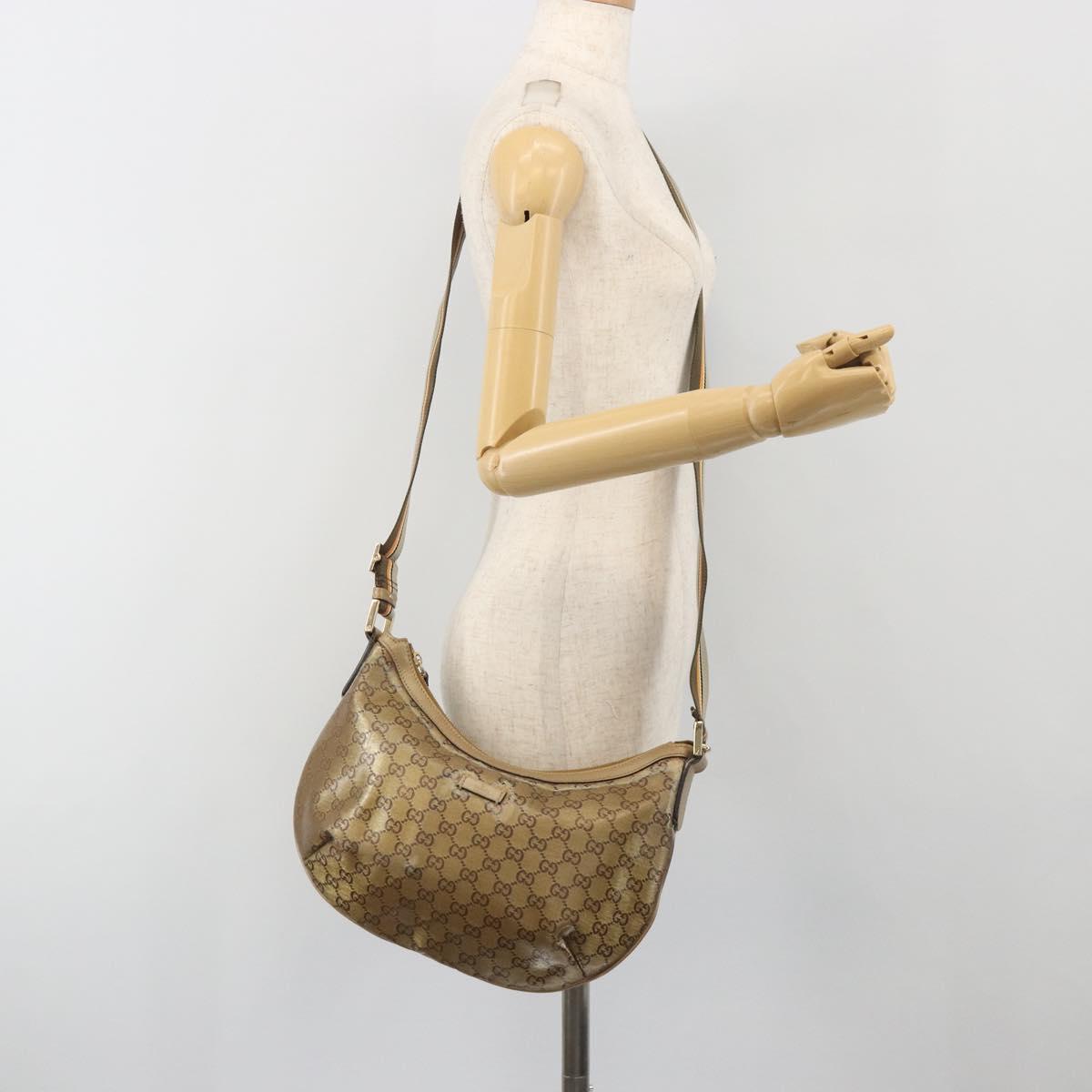 GUCCI GG Crystal Sherry Line Bag Coated Canvas Beige Gold 181092 Auth 196336