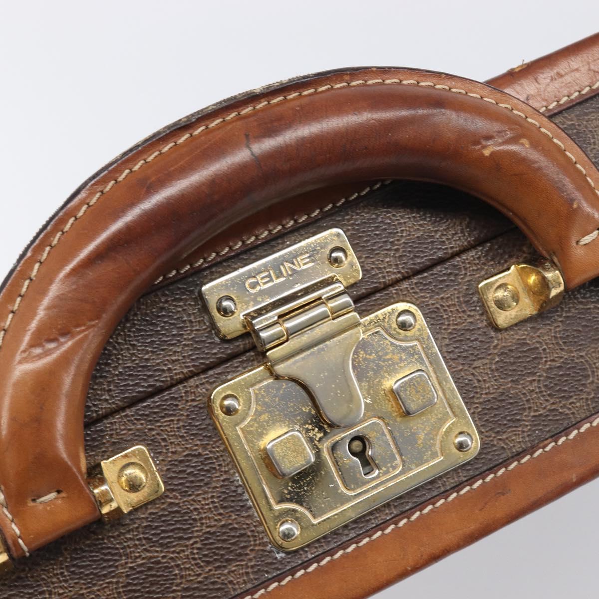 CELINE Macadam Canvas Trunk PVC Leather Brown Gold Auth 196339