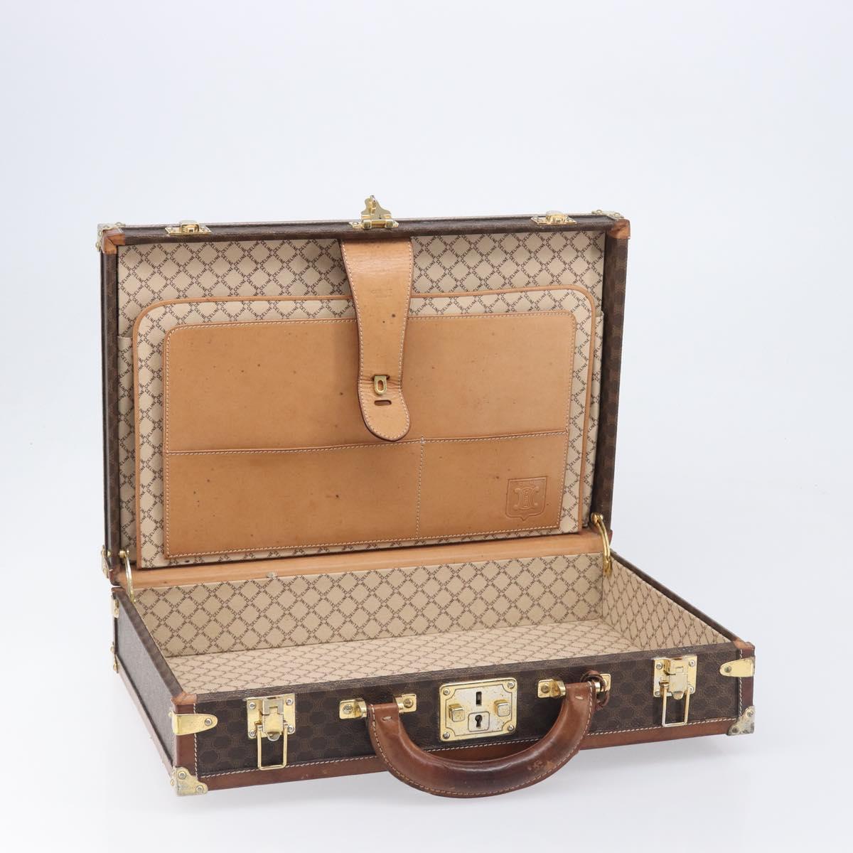 CELINE Macadam Canvas Trunk PVC Leather Brown Gold Auth 196339