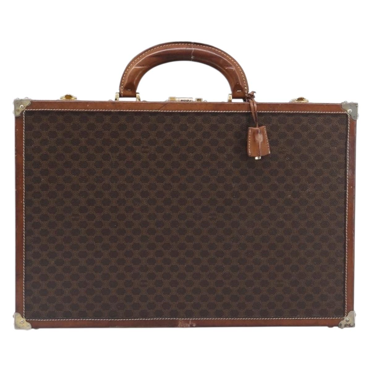 CELINE Macadam Canvas Trunk PVC Leather Brown Gold Auth 196339