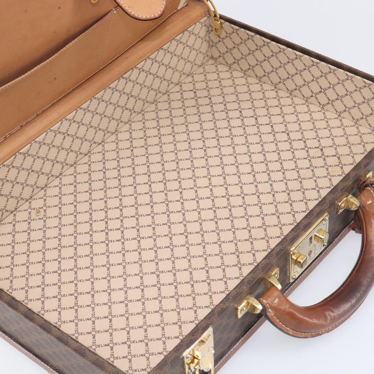 CELINE Macadam Canvas Trunk PVC Leather Brown Gold Auth 196339
