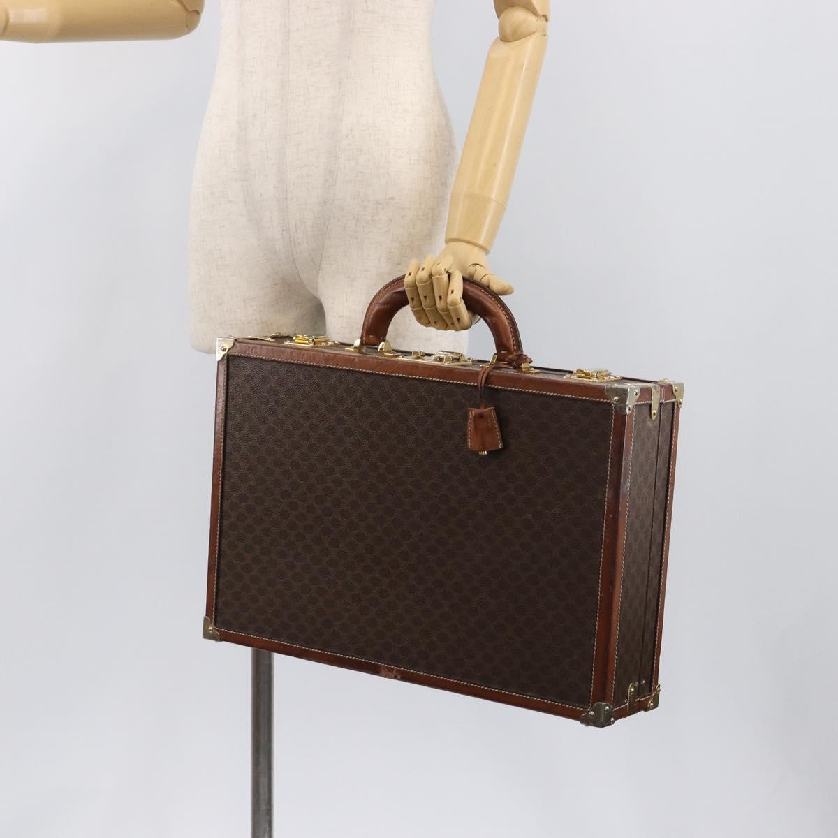 CELINE Macadam Canvas Trunk PVC Leather Brown Gold Auth 196339