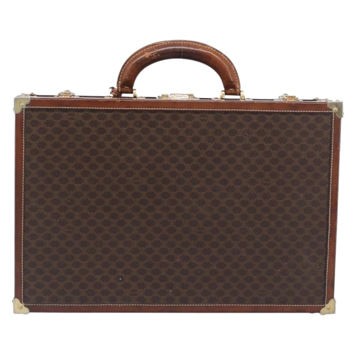 CELINE Macadam Canvas Trunk PVC Leather Brown Gold Auth 196339