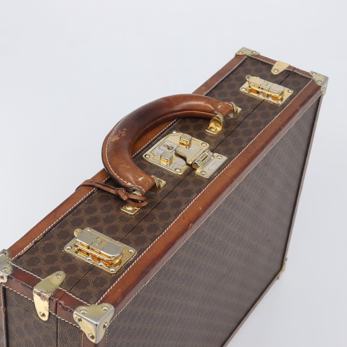 CELINE Macadam Canvas Trunk PVC Leather Brown Gold Auth 196339