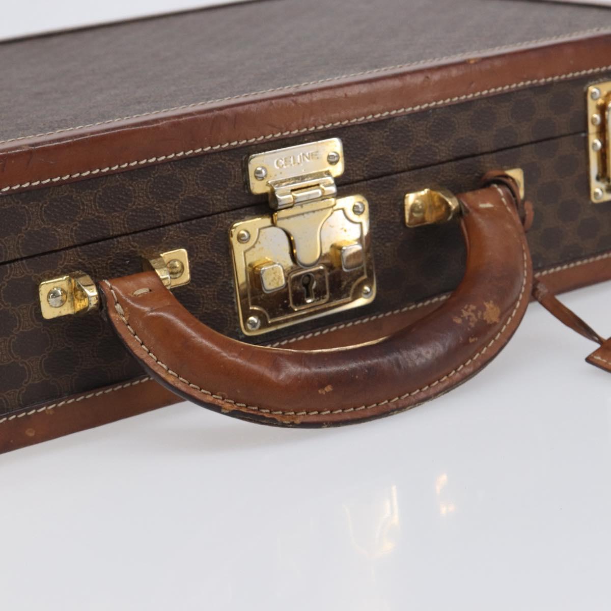 CELINE Macadam Canvas Trunk PVC Leather Brown Gold Auth 196339