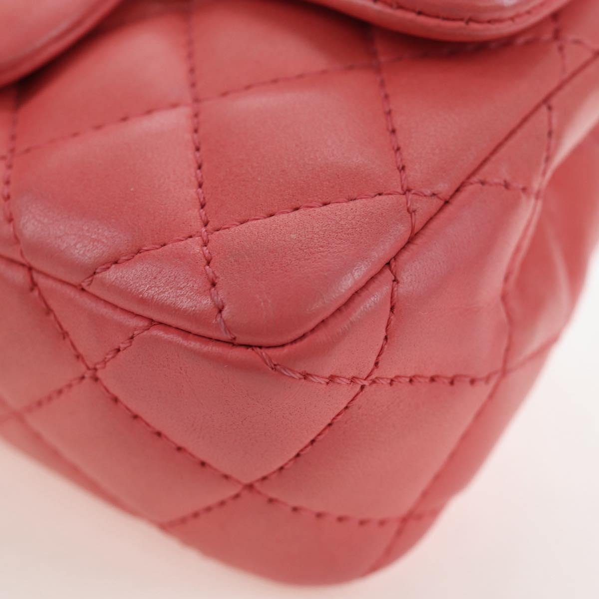CHANEL Mini Matelasse 14 Valentine Chain Bag Lamb Skin Pink CC Auth 196341SAM
