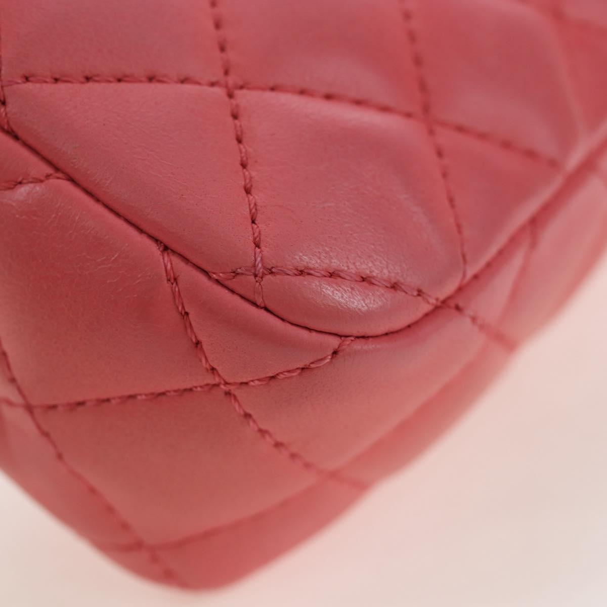 CHANEL Mini Matelasse 14 Valentine Chain Bag Lamb Skin Pink CC Auth 196341SAM