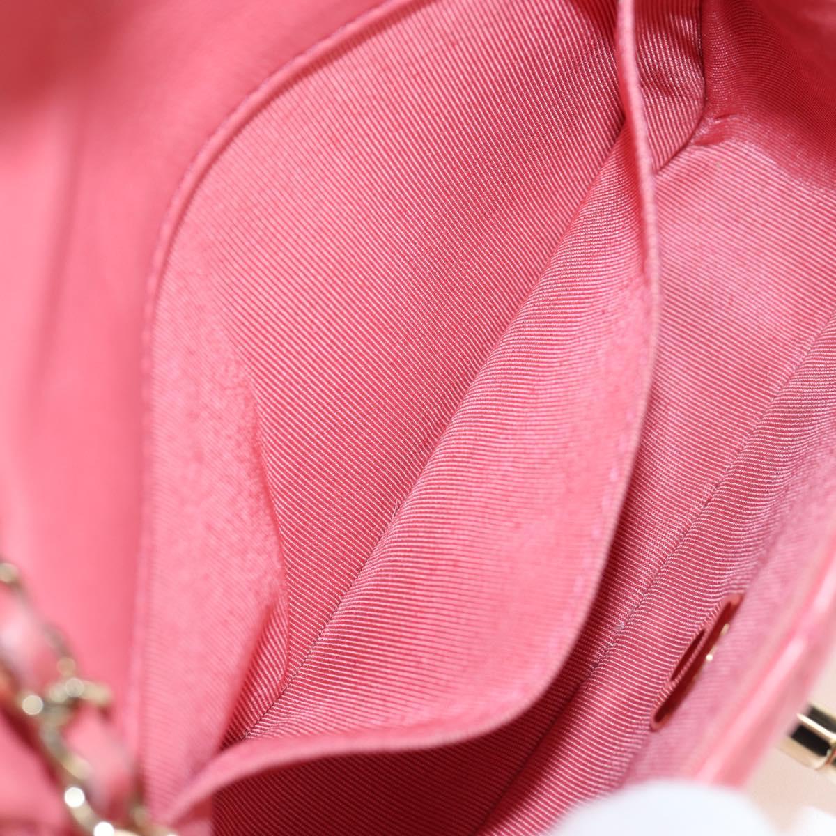 CHANEL Mini Matelasse 14 Valentine Chain Bag Lamb Skin Pink CC Auth 196341SAM
