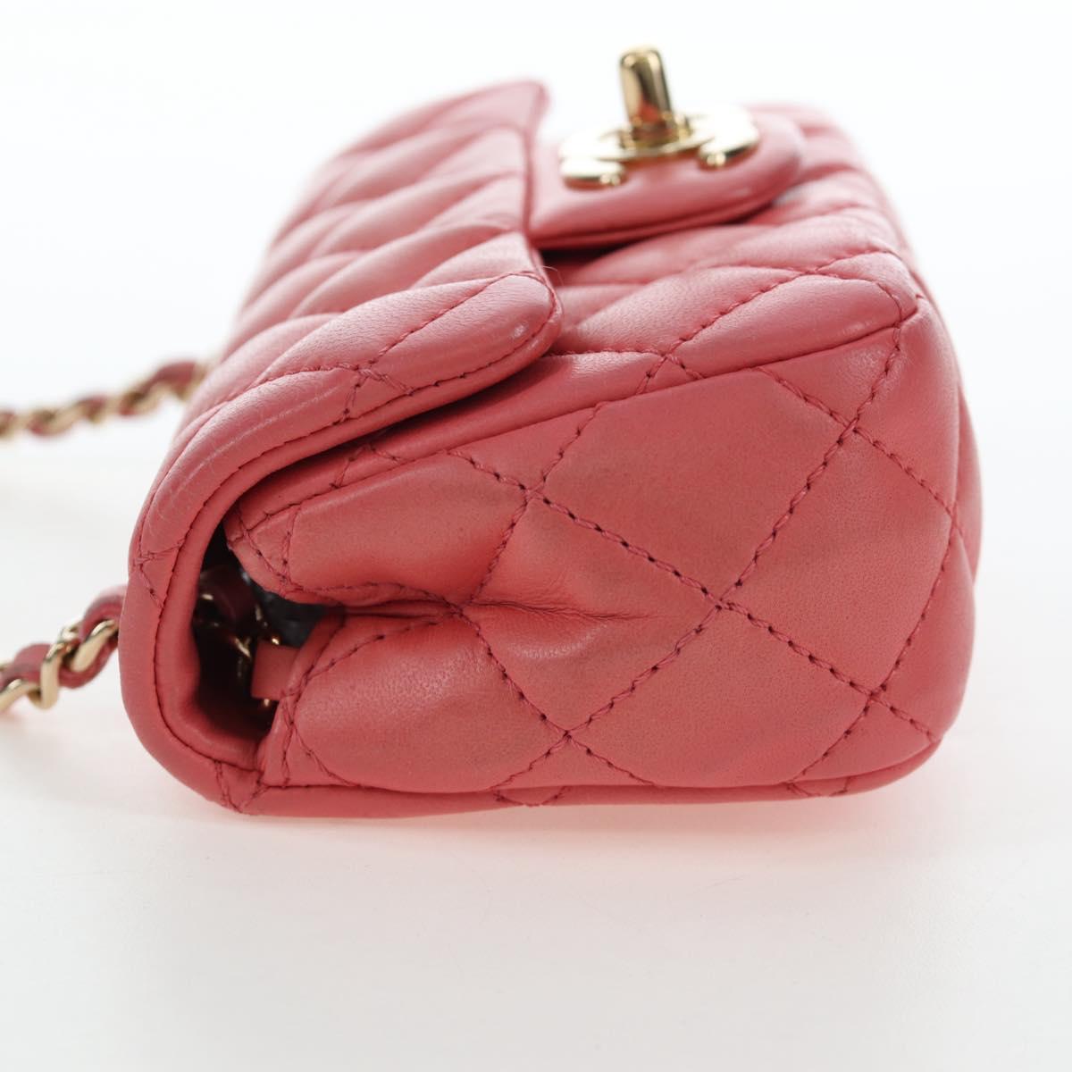 CHANEL Mini Matelasse 14 Valentine Chain Bag Lamb Skin Pink CC Auth 196341SAM