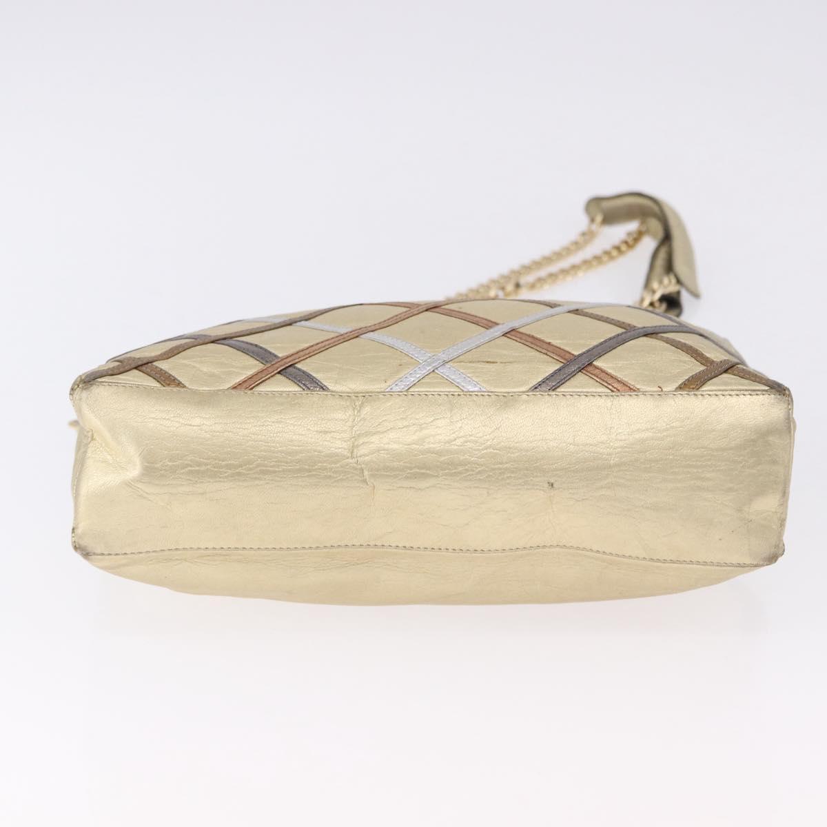 BALLY Chain Shoulder Bag Leather Gold Auth 196346