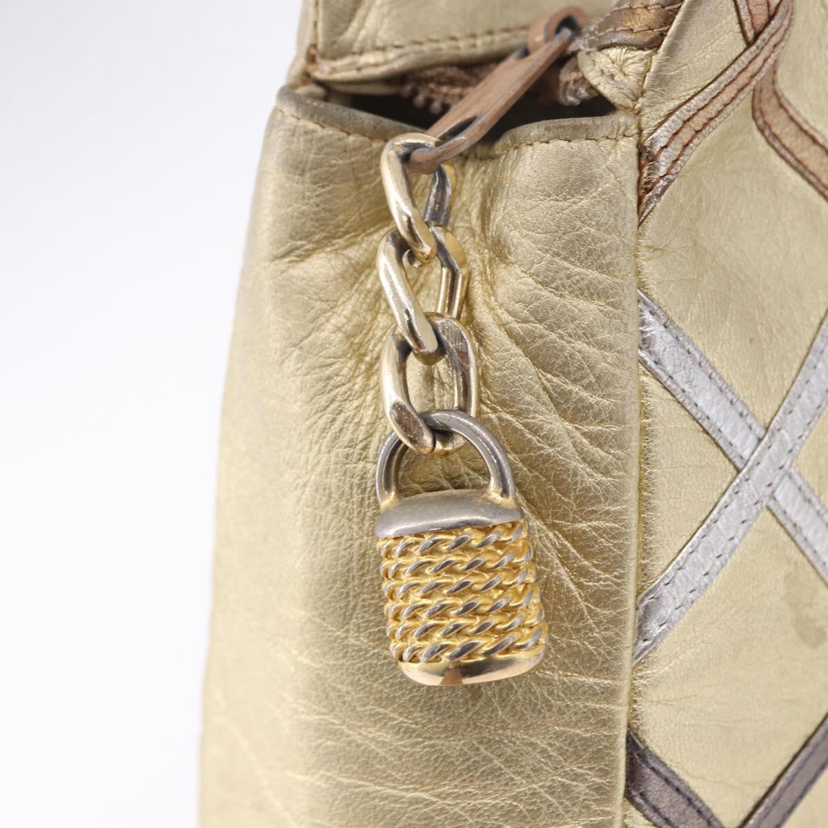 BALLY Chain Shoulder Bag Leather Gold Auth 196346