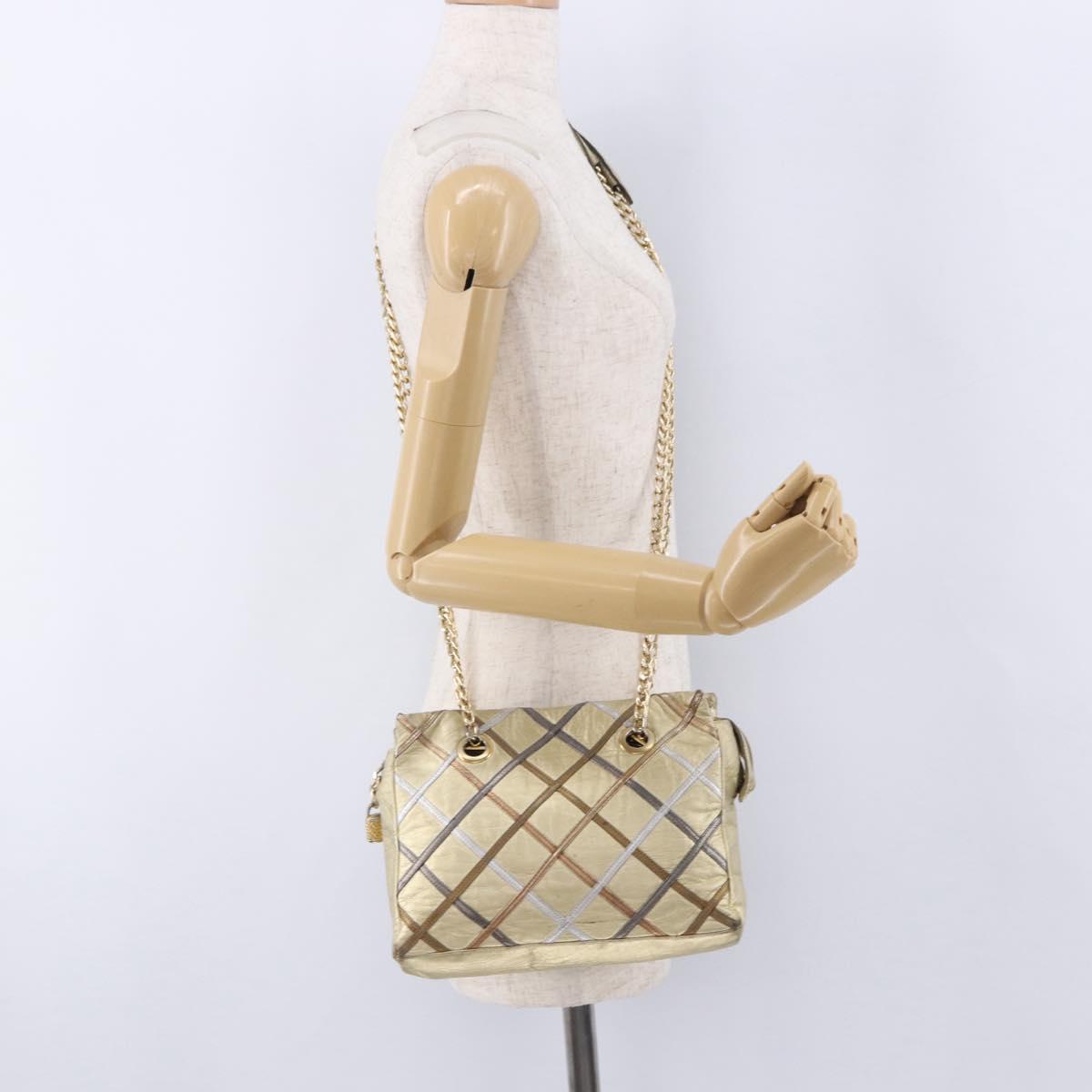 BALLY Chain Shoulder Bag Leather Gold Auth 196346