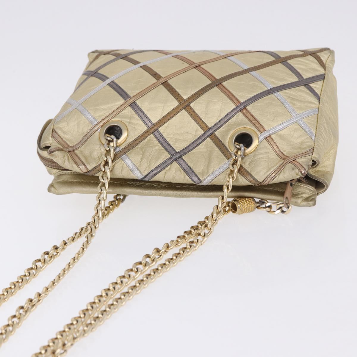 BALLY Chain Shoulder Bag Leather Gold Auth 196346