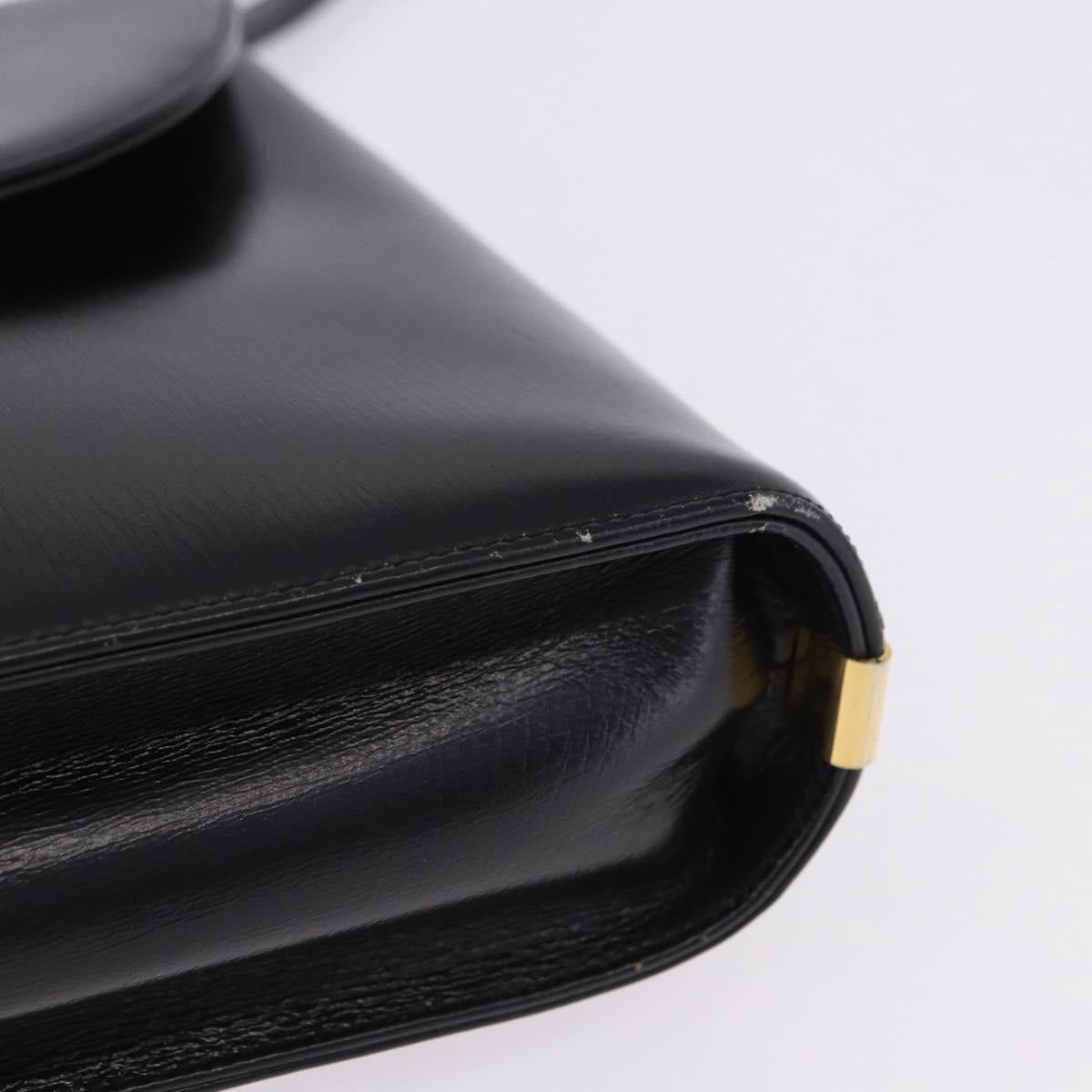 Christian Dior Hand Bag Calf Skin 2way Black Gold Auth 196348A