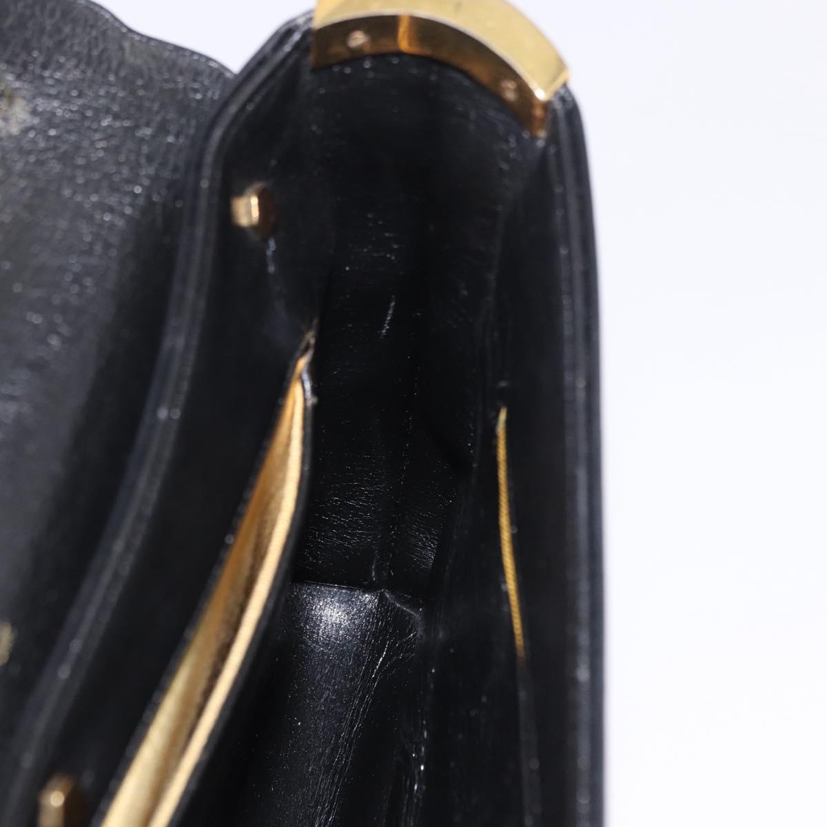 Christian Dior Hand Bag Calf Skin 2way Black Gold Auth 196348A