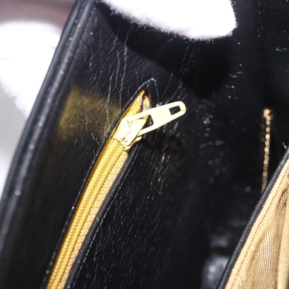 Christian Dior Hand Bag Calf Skin 2way Black Gold Auth 196348A