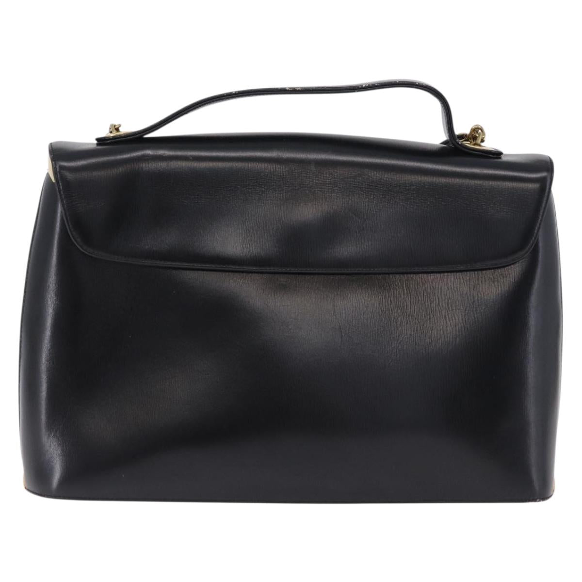 Christian Dior Hand Bag Calf Skin 2way Black Gold Auth 196348A