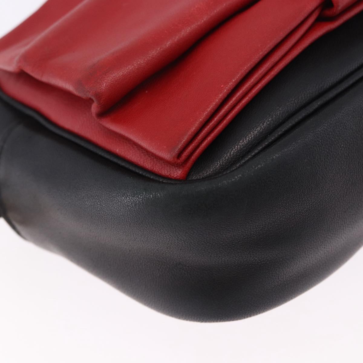 PRADA Ribbon Shoulder Bag Leather Black Gold Auth 196349A