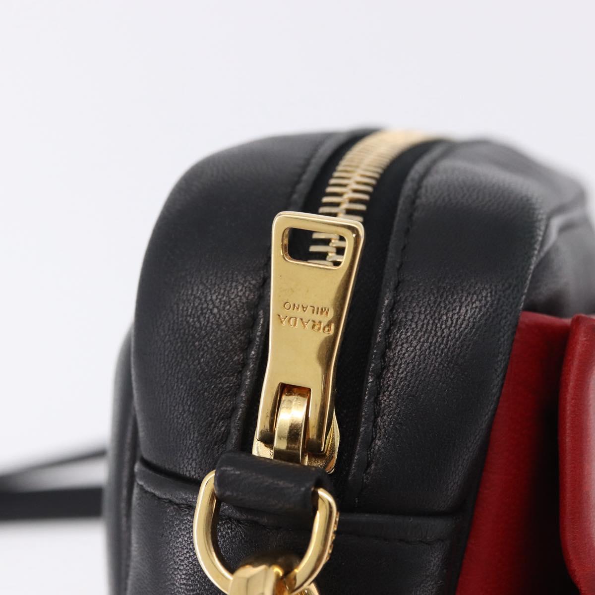 PRADA Ribbon Shoulder Bag Leather Black Gold Auth 196349A