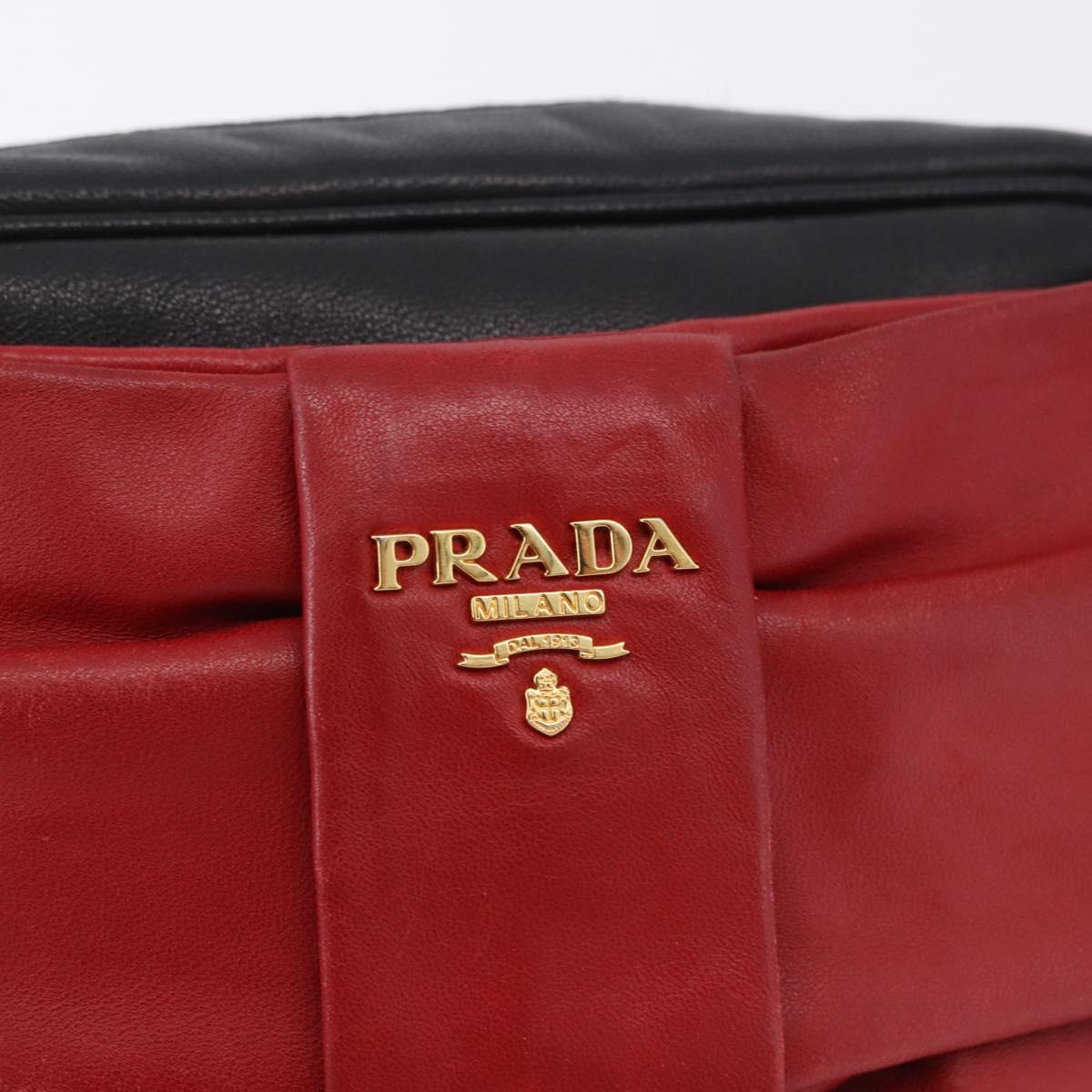 PRADA Ribbon Shoulder Bag Leather Black Gold Auth 196349A
