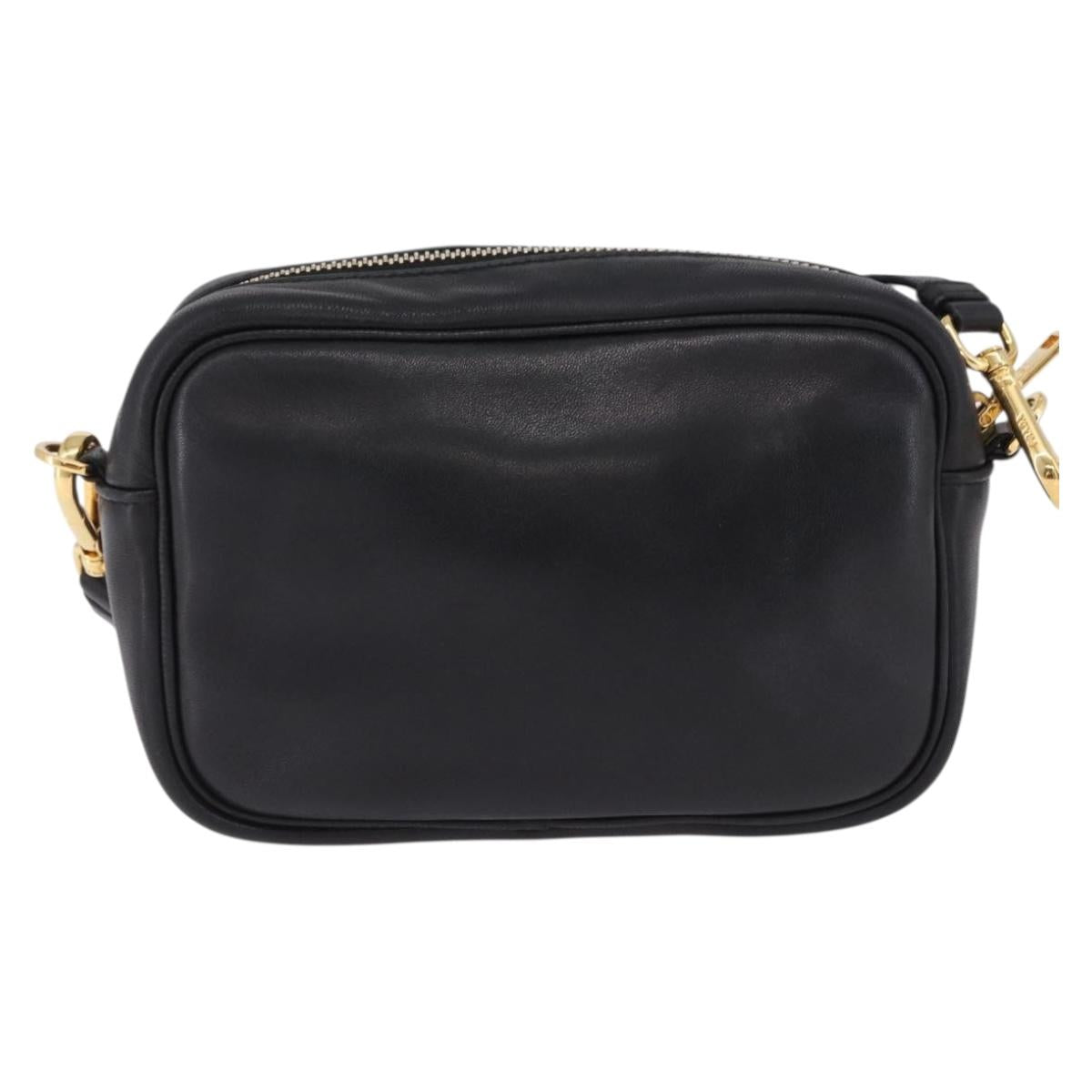 PRADA Ribbon Shoulder Bag Leather Black Gold Auth 196349A