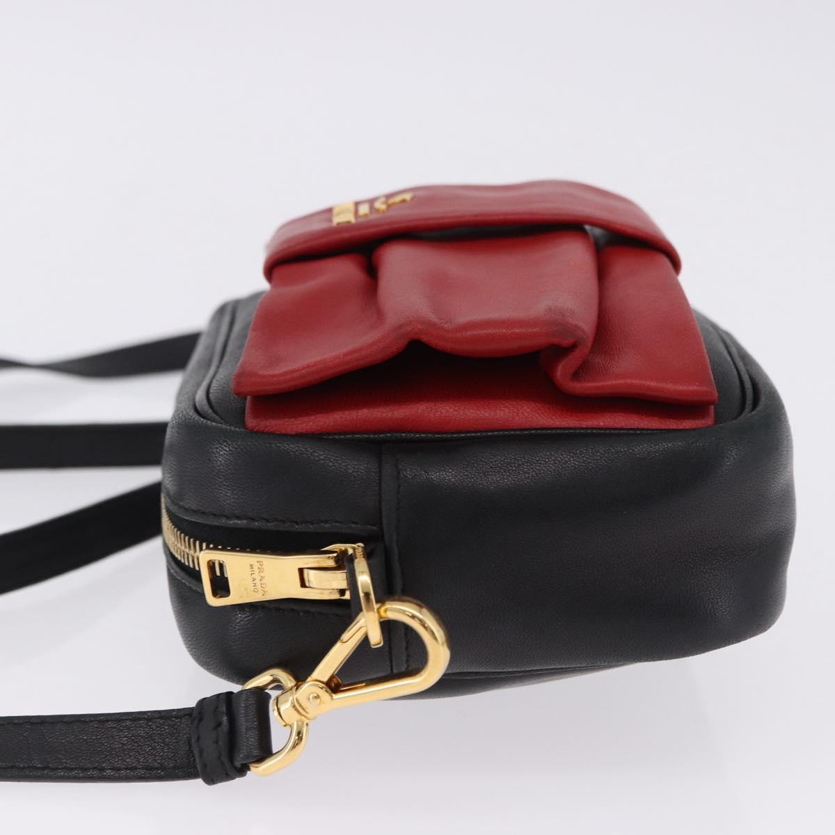 PRADA Ribbon Shoulder Bag Leather Black Gold Auth 196349A