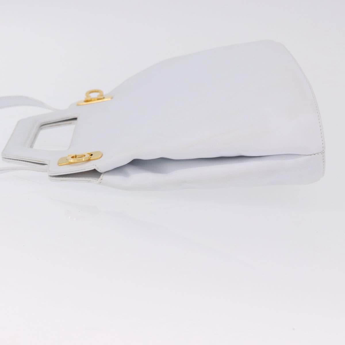 Salvatore Ferragamo Gancini Hand Bag Leather 2way White Gold Auth 196350