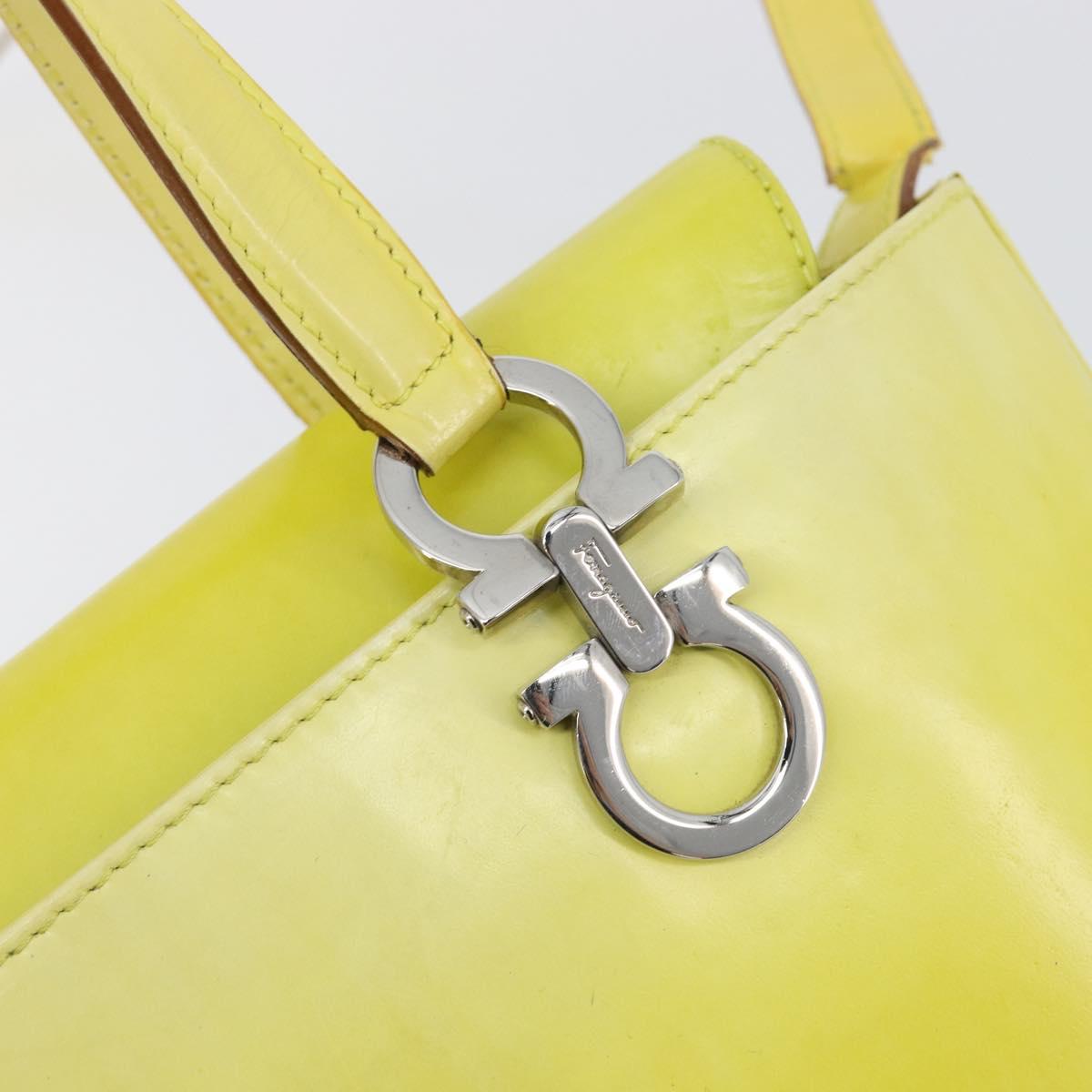 Salvatore Ferragamo Gancini Hand Bag Leather 2way Yellow Silver Auth 196351