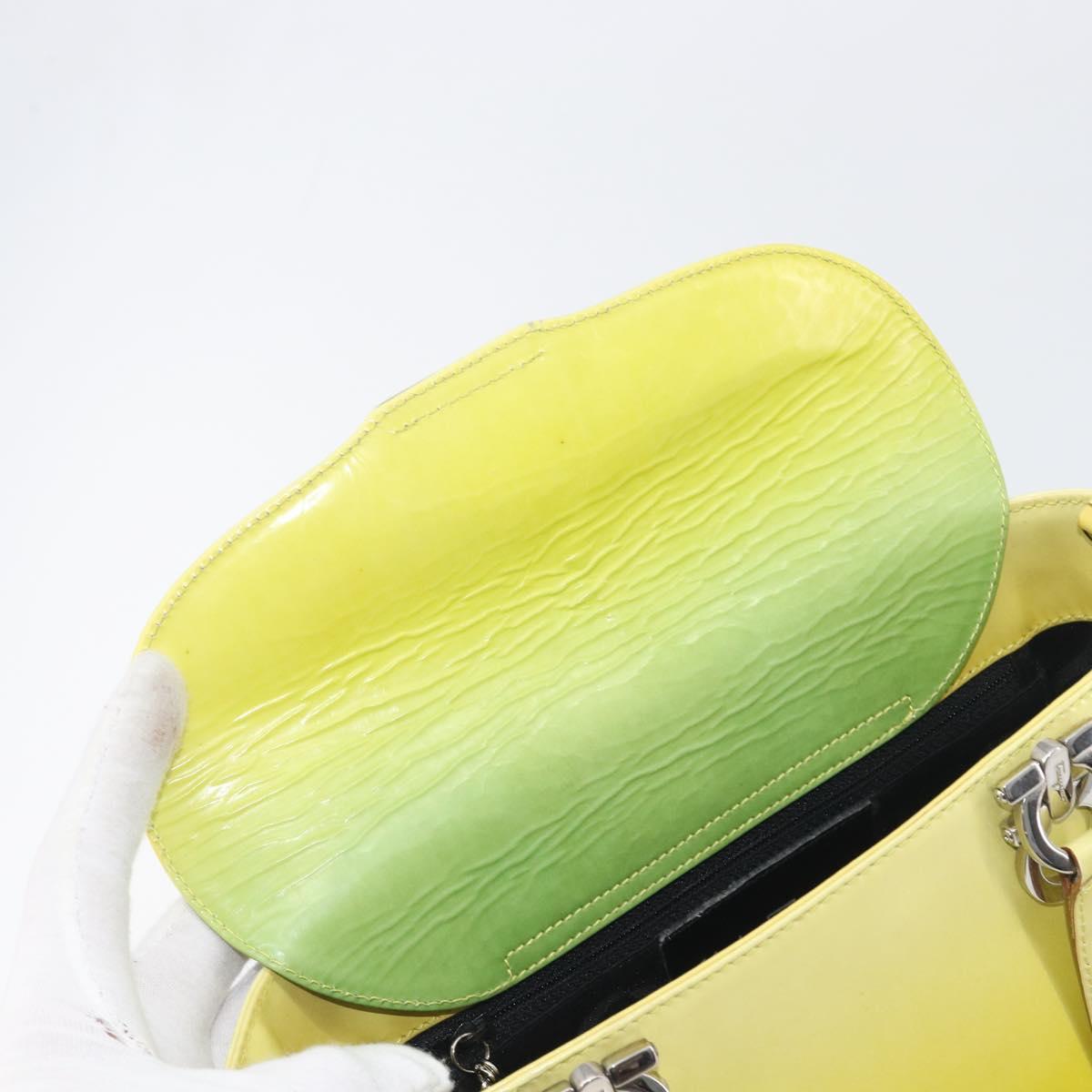 Salvatore Ferragamo Gancini Hand Bag Leather 2way Yellow Silver Auth 196351