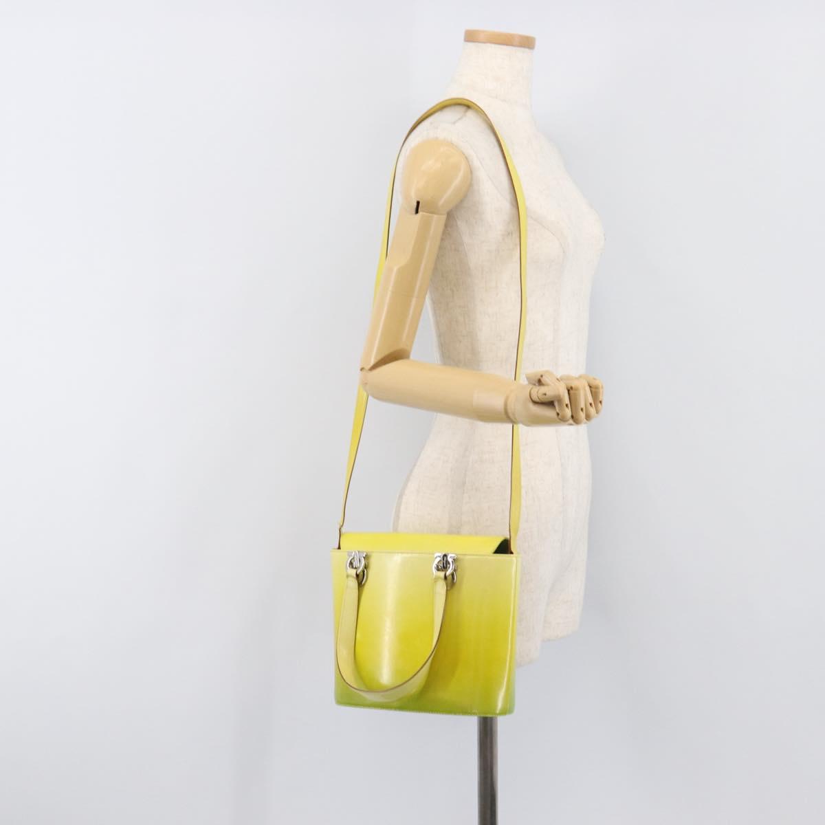 Salvatore Ferragamo Gancini Hand Bag Leather 2way Yellow Silver Auth 196351