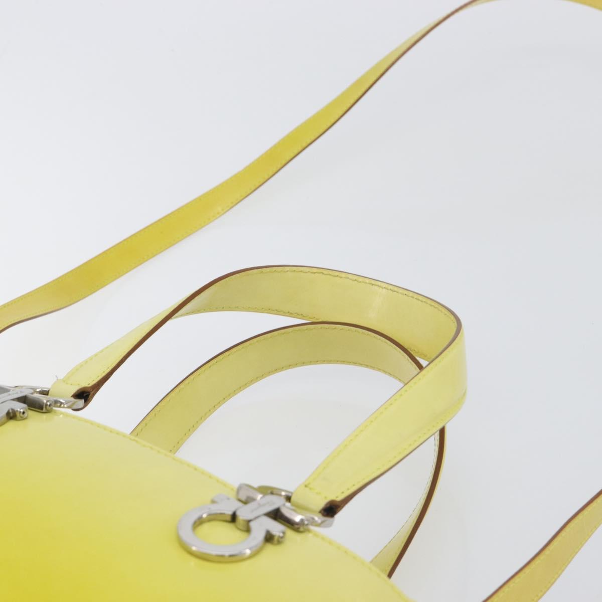 Salvatore Ferragamo Gancini Hand Bag Leather 2way Yellow Silver Auth 196351